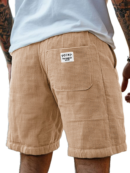 Men's Fashion Casual Waffle Fabric Logo Embroidered Shorts 