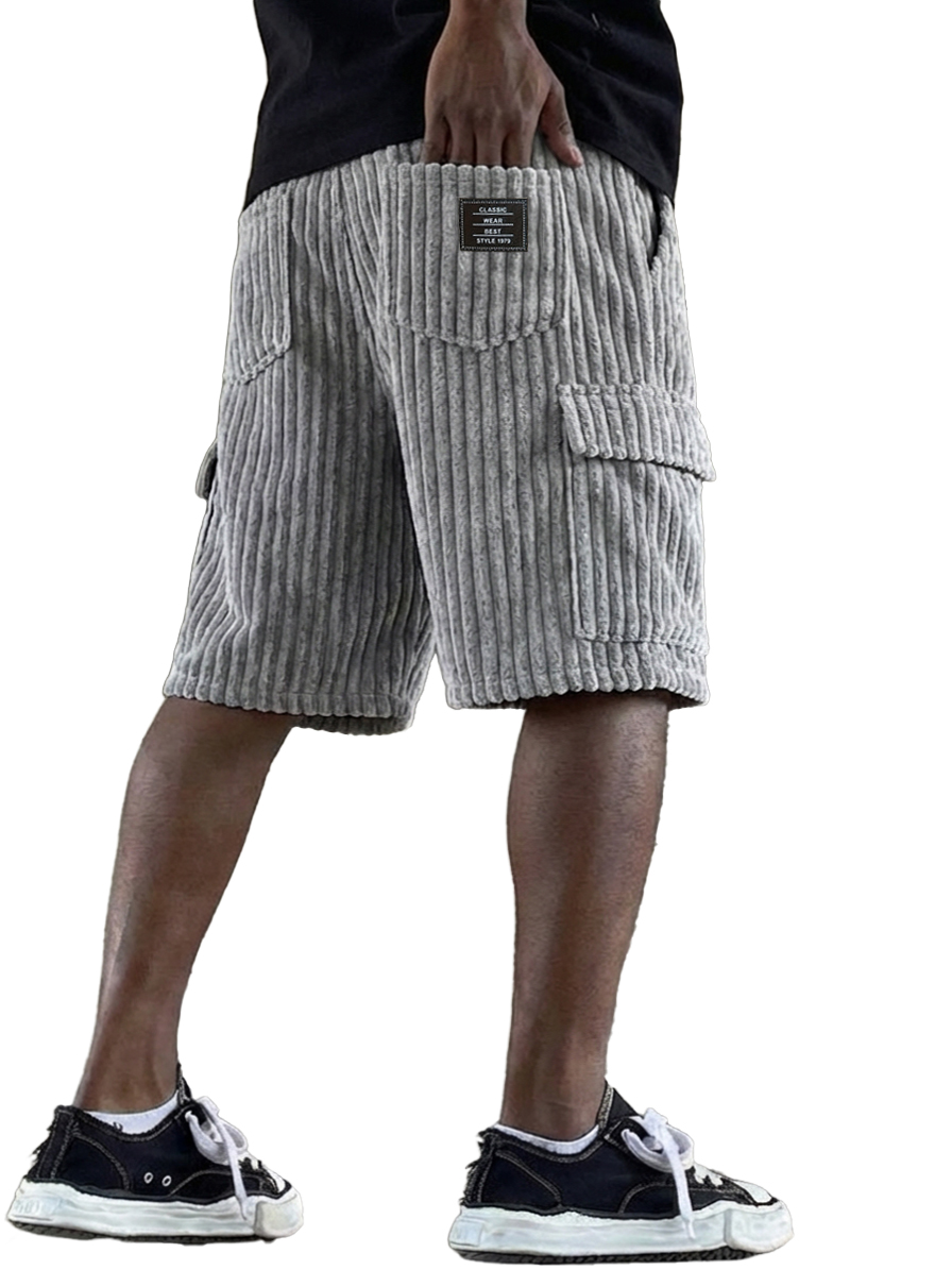 Men's Retro Corduroy Multi-Pocket Logo Cargo Shorts