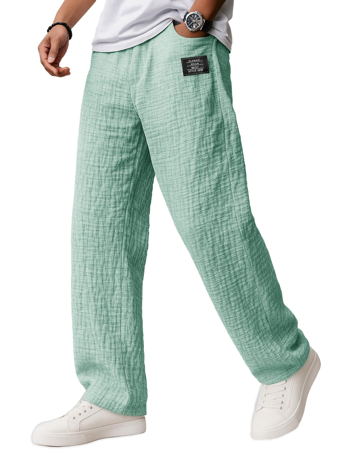 Men's Wear Fashionable Daily Texture Fabric Pockets Loose Tether Elastic Waist Embroidery Logo Pants