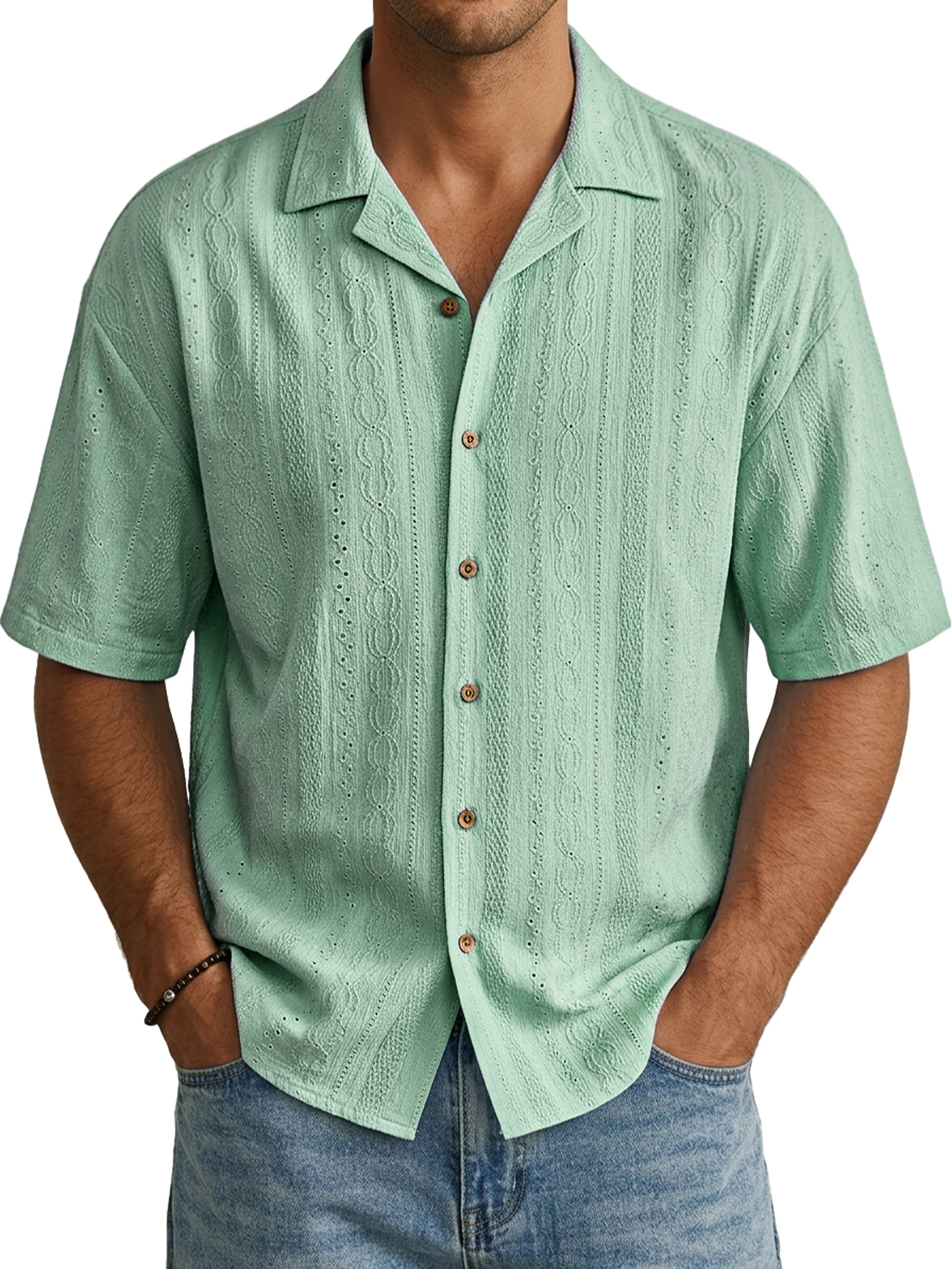 Men's Casual Jacquard Textured Comfortable Short-Sleeve Shirt