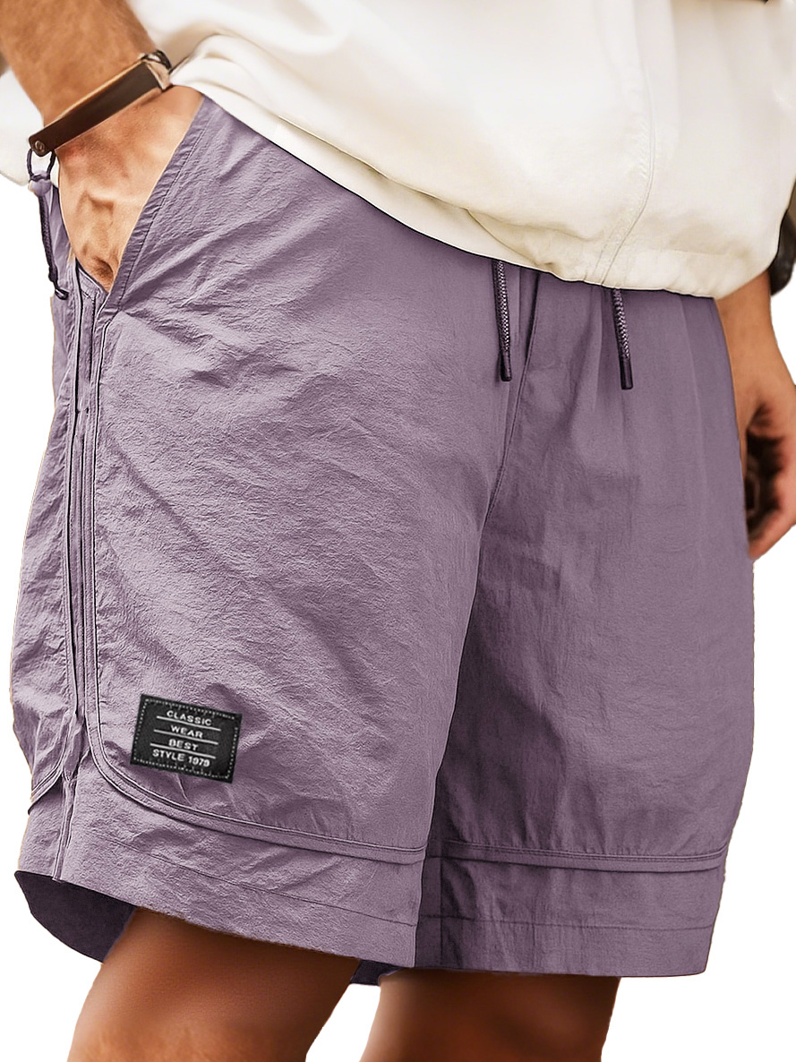Men's Retro Outdoor Workwear Sports Quick-drying Embroidered Logo Elastic Waist Drawstring Pocket Shorts 