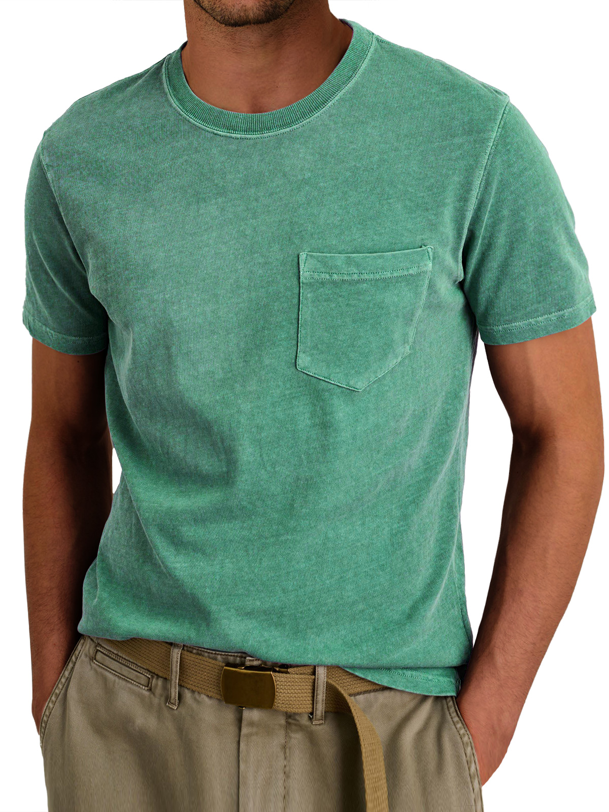 Men's Retro Round Neck Casual Pocket Solid Color Short Sleeve T-Shirt