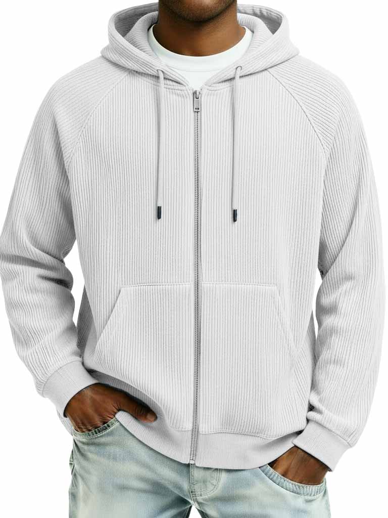Men's Fashion Sporty Ribbed Fabric Raglan Sleeve Pocket Cardigan Jacket