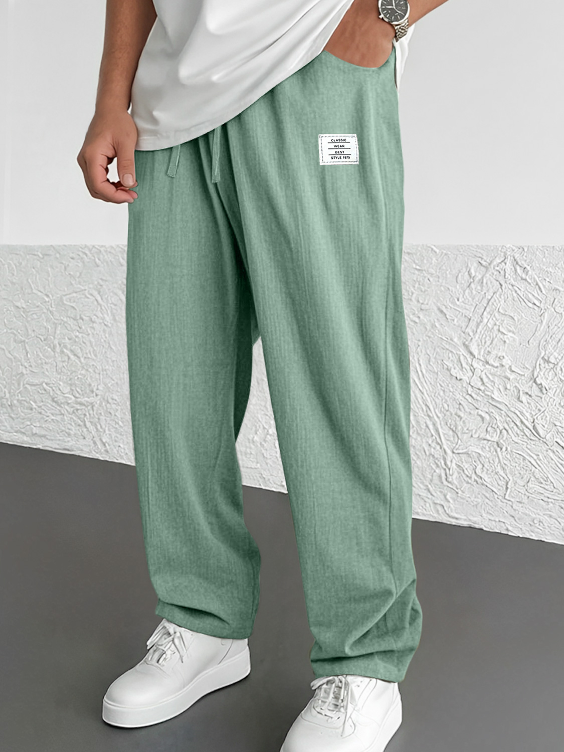 Men's Everyday Casual Embroidered Logo Solid Comfort Trousers