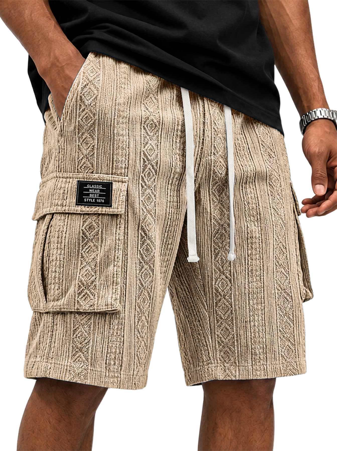 Men's Jacquard-Texture Multi-Pocket Casual Cargo Shorts