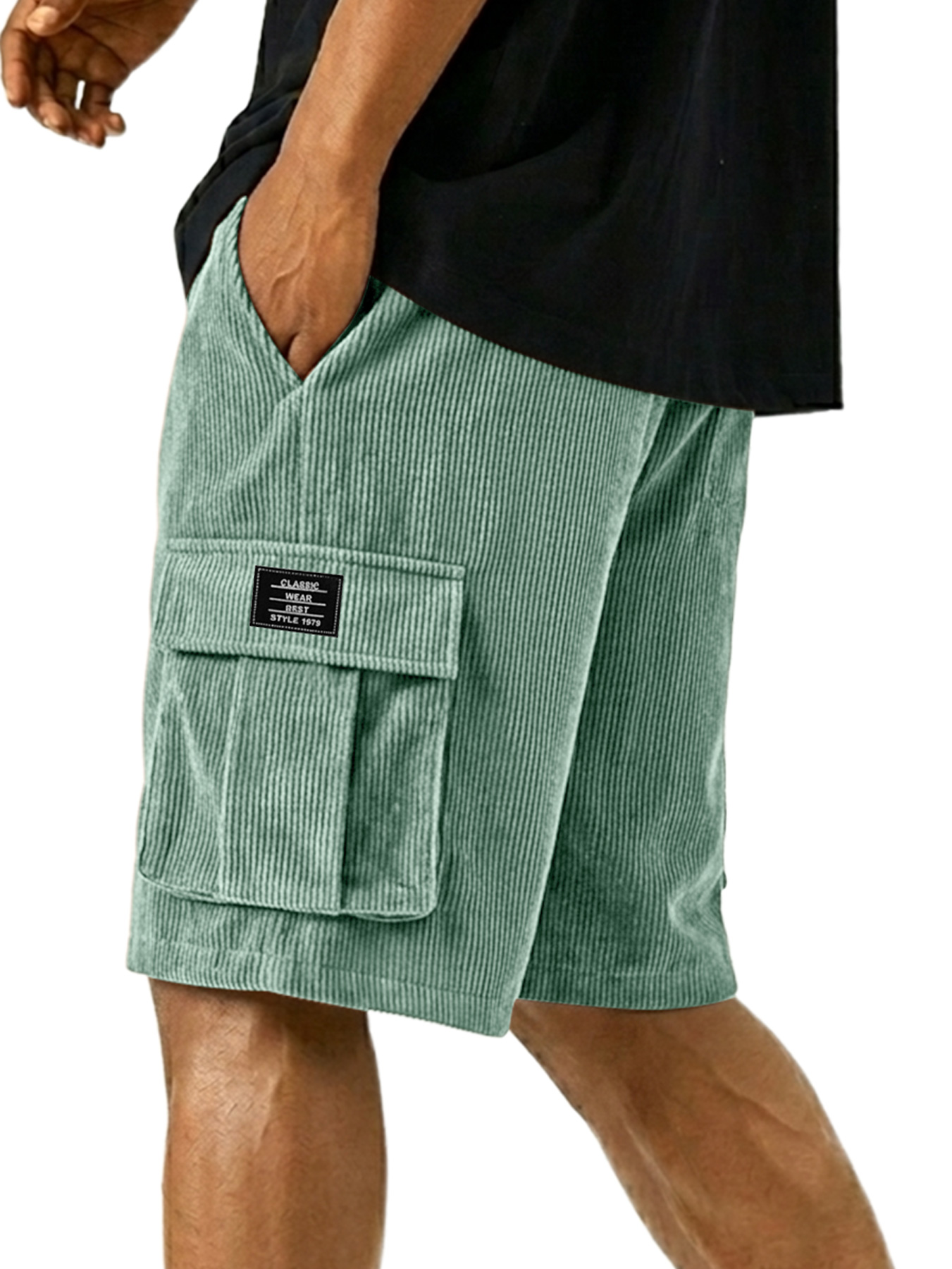 Men's Casual Corduroy Multi-pocket Embroidered Logo Cargo Shorts