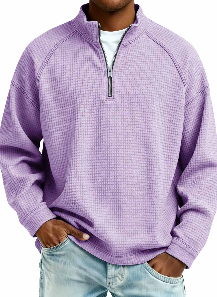 Men's Fashion Waffle Fabric Raglan Stand Collar Zipper Sweatshirt
