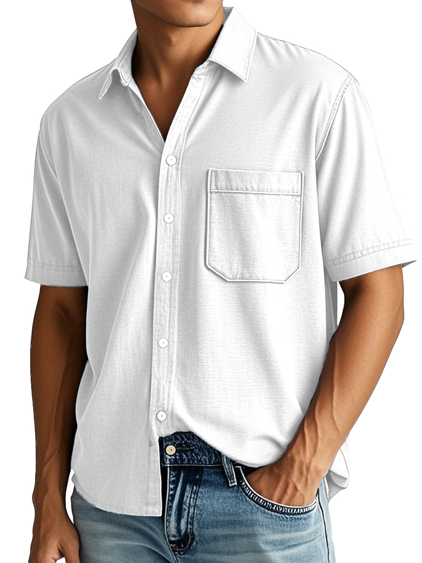 Men's Fashion Casual Lapel Pocket Short-sleeved Shirt