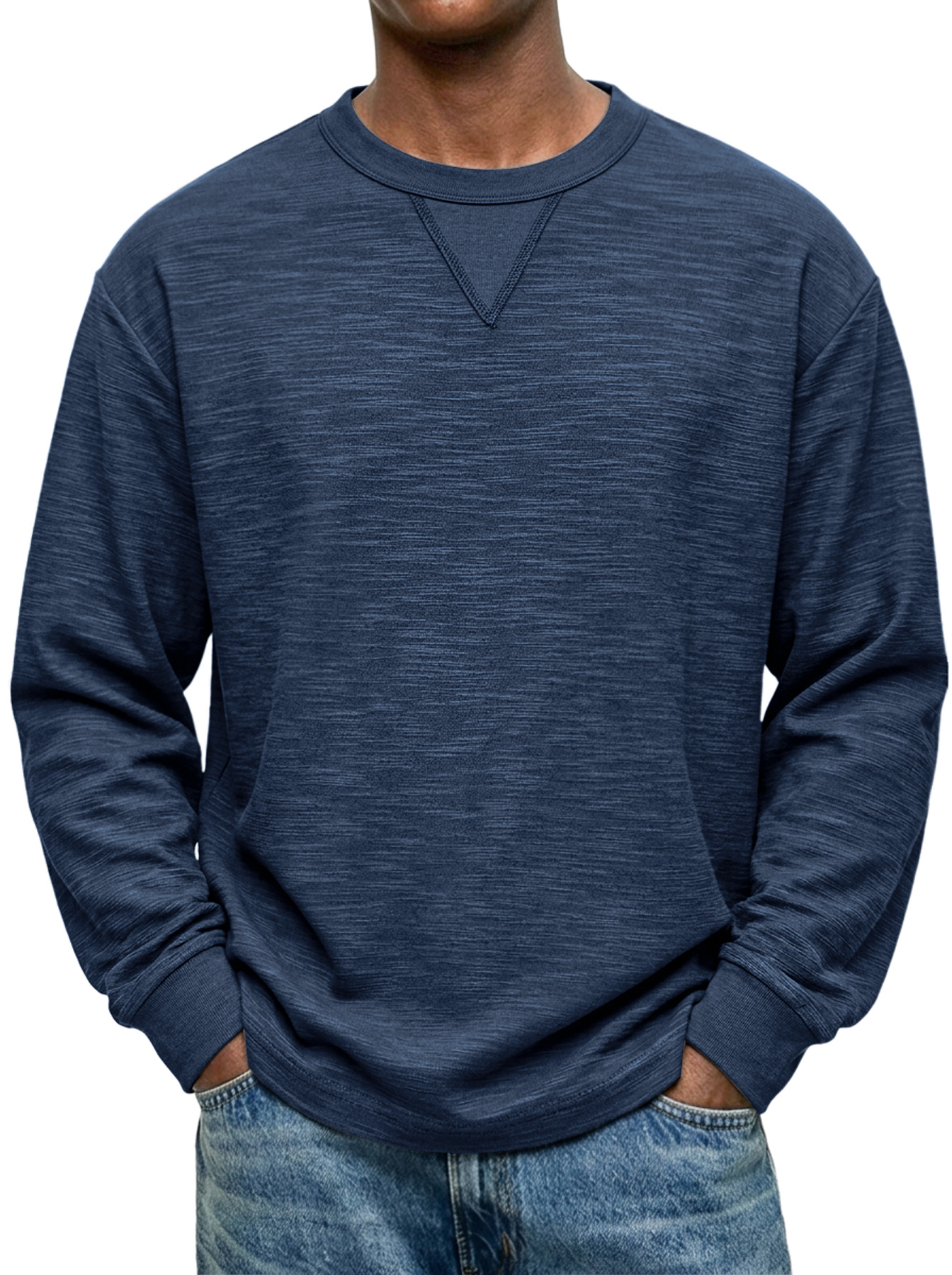 Men's Textured Long-Sleeve Crew-Neck T-Shirt with Inverted-Triangle Design