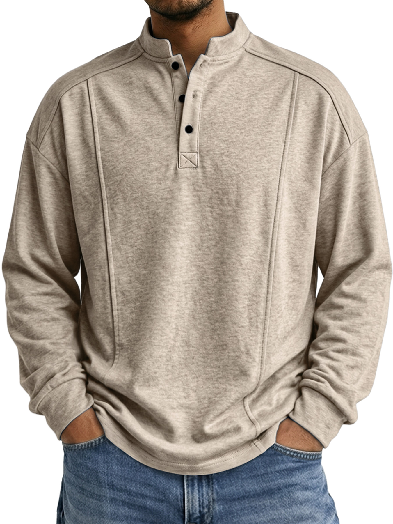 Men's Stand-up Collar Button-down Design Casual Long-sleeved Henley Shirt