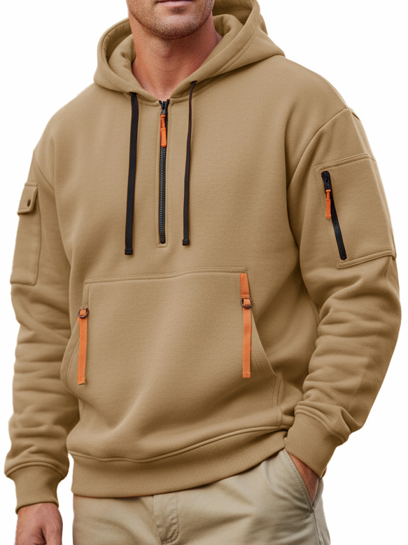 Men's Casual Sportswear Hoodie With Multiple Zipper Pockets