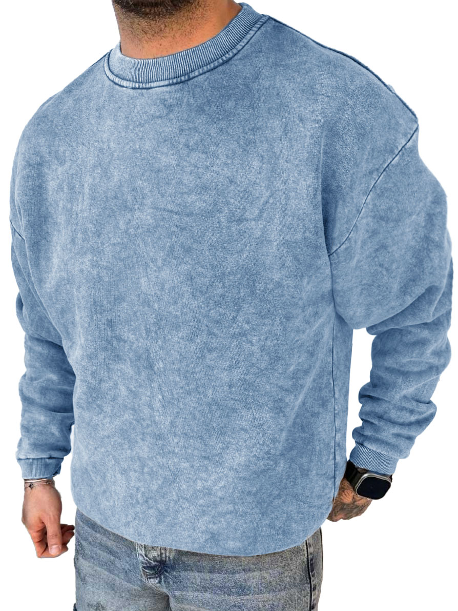 Men's Fashion Casual Washed Distressed Long Sleeve Round Neck Sweatshirt