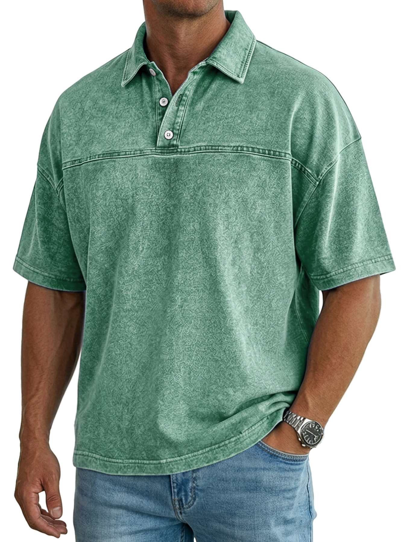 Men's Retro Collar Deconstructed Button Casual Short-Sleeve Polo Shirt