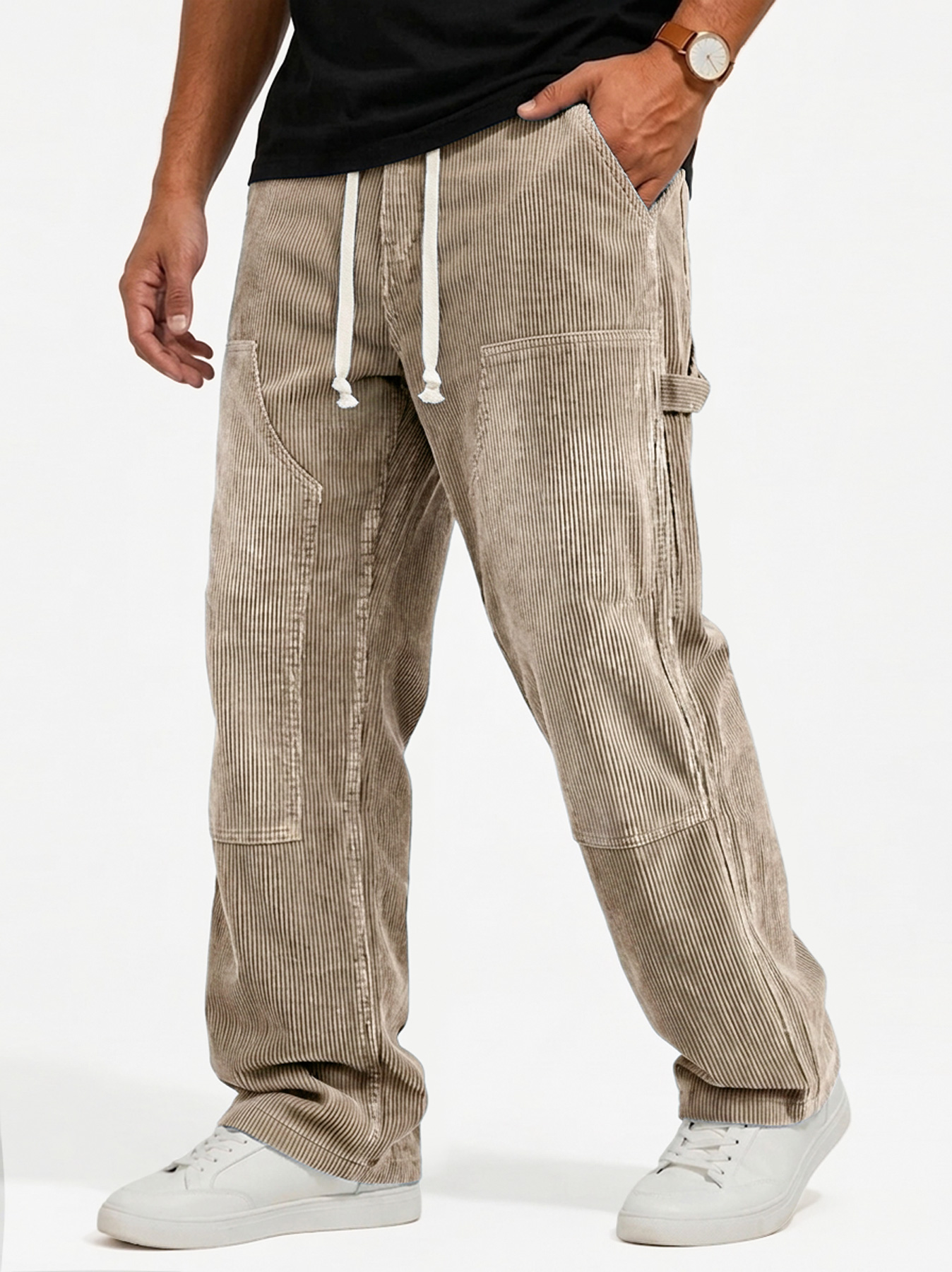 Men's Stylish Corduroy Cargo Trousers with Multiple Pockets
