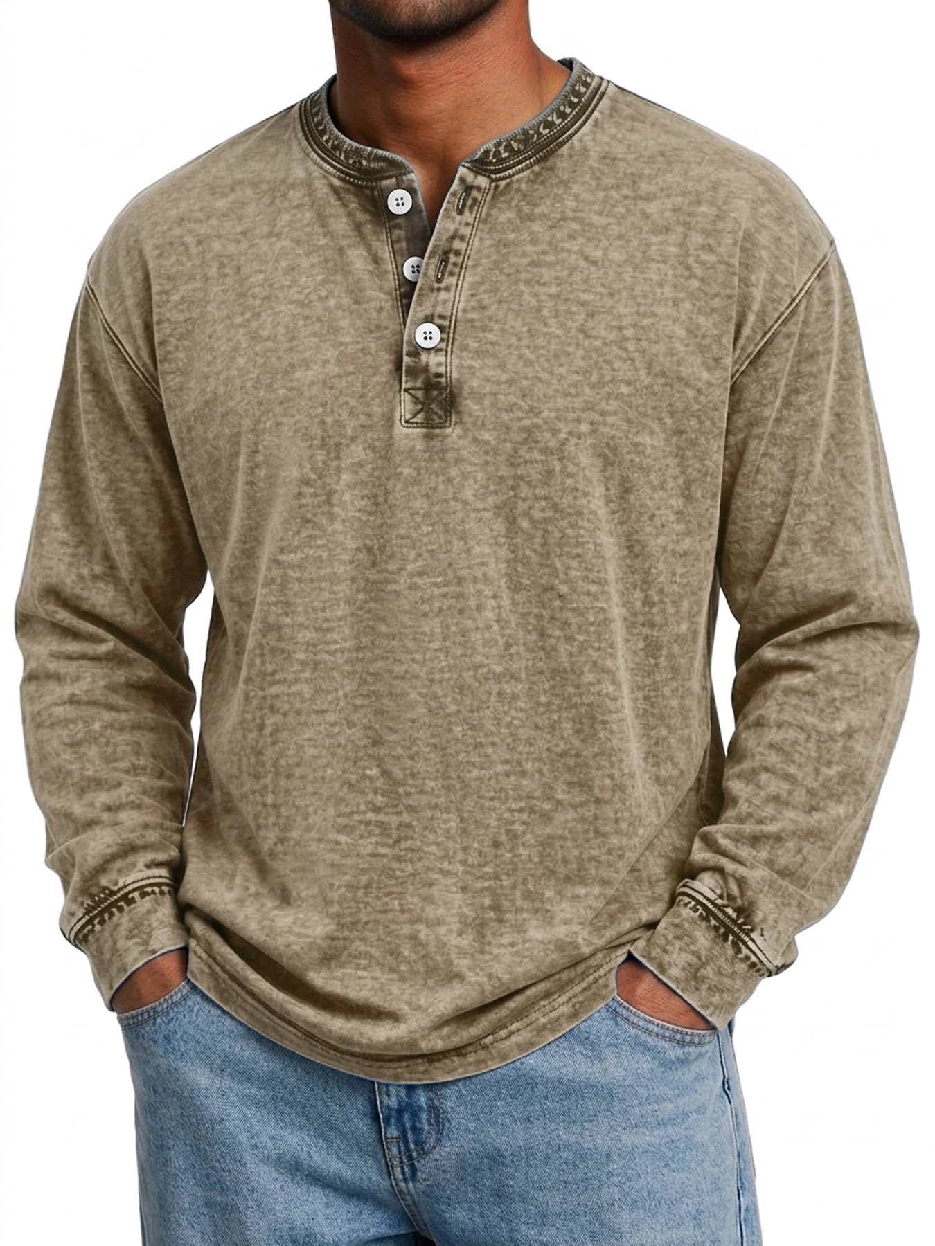 Men's Vintage Comfortable Casual Long-Sleeve Henley Shirt