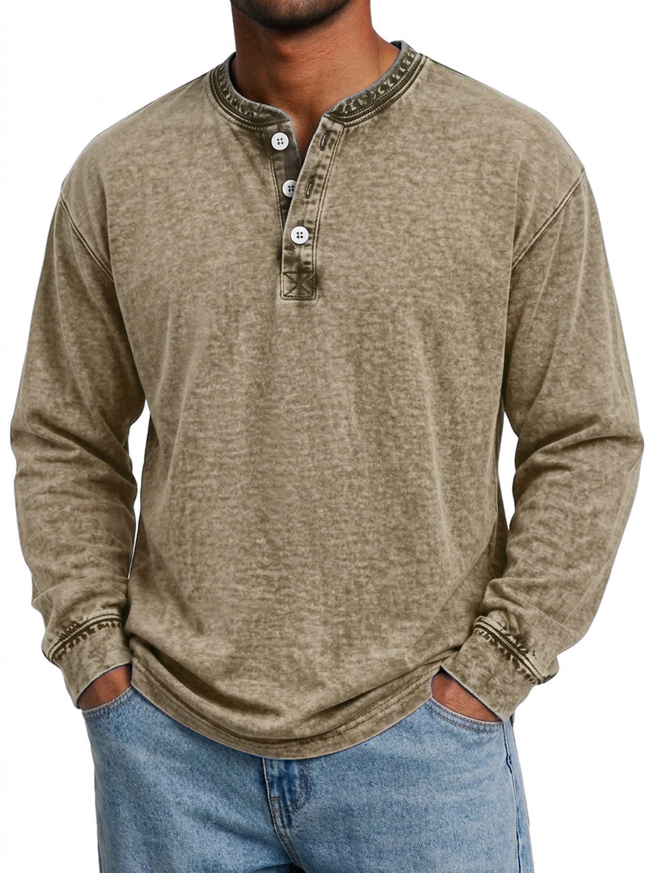 Men's Vintage Comfortable Casual Long-Sleeve Henley Shirt