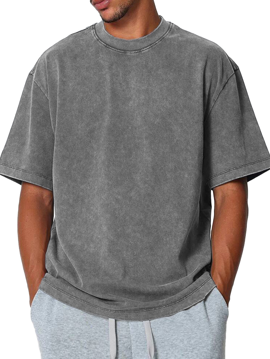 Men's Fashion Casual Retro Distressed Pure Cotton Round Neck Short-sleeved T-shirt 