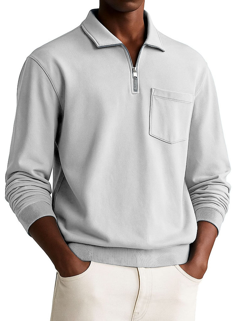 Men's Stylish Retro Everyday Multicolor Long-sleeved Lapel Pocket Polo Shirt 