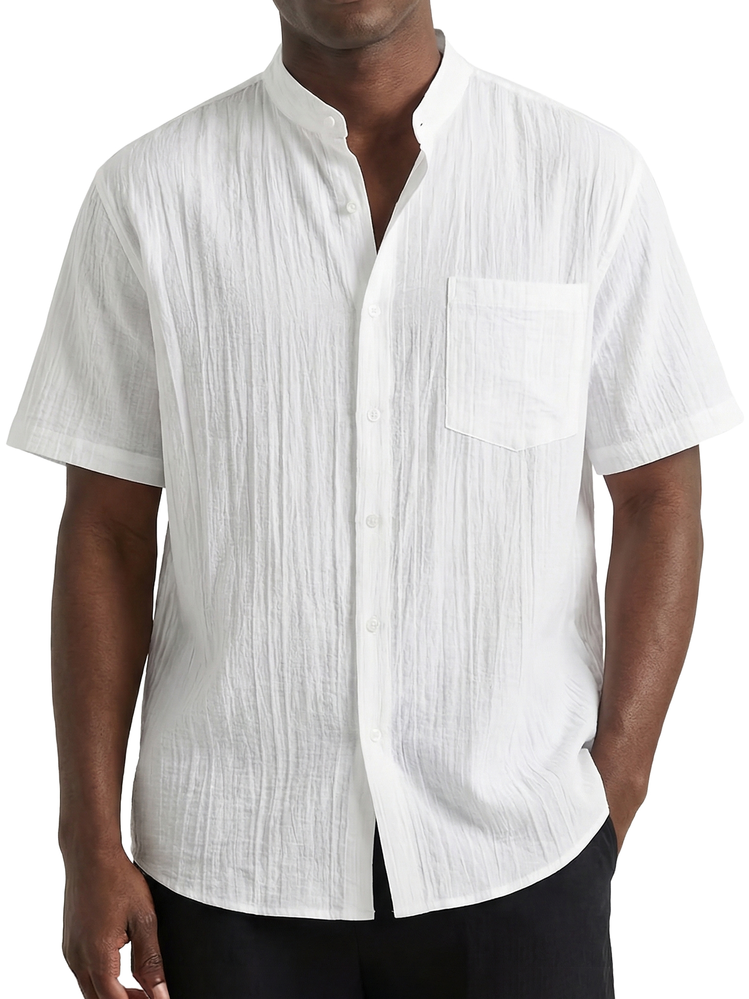 Men's Pleated Striped Textured Comfortable Breathable Short Sleeve Shirt