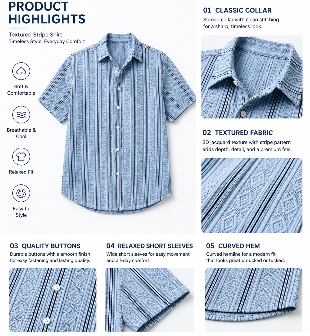 Men's Casual Textured Breathable Collared Short-Sleeve Shirt