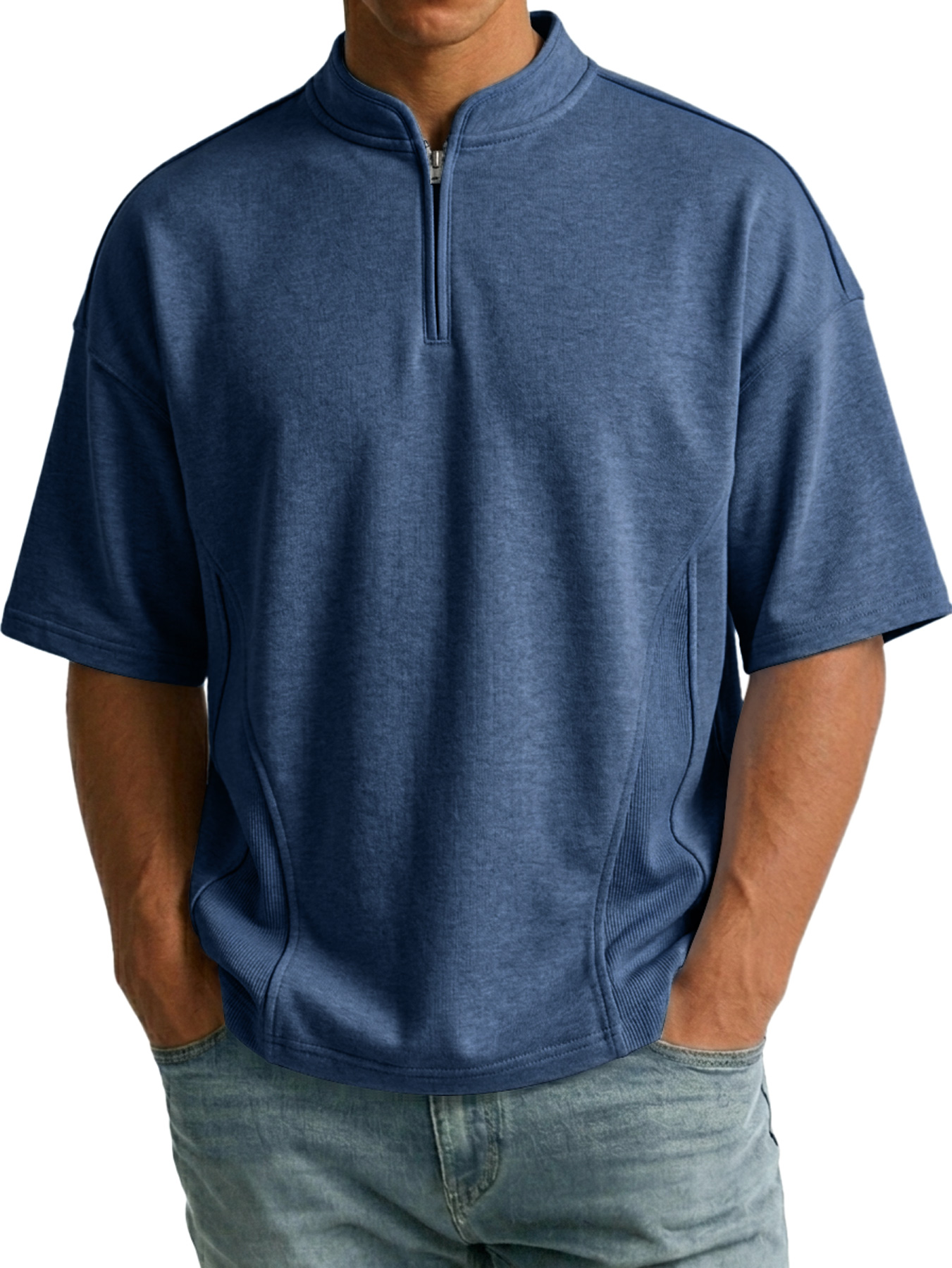 Men's Simple Zipper Patchwork Deconstructed Design Casual Short-Sleeve T-Shirt