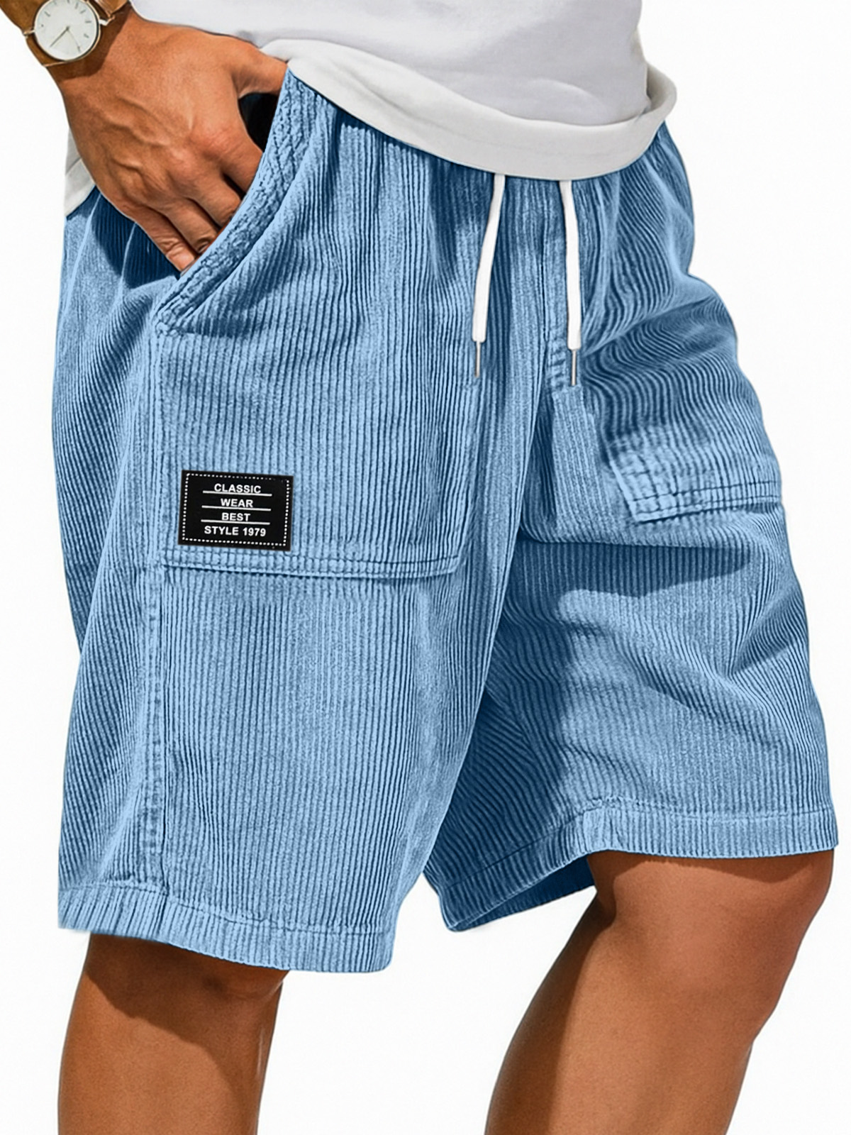 Men's Retro Solid Color Design Sense Logo Casual Shorts