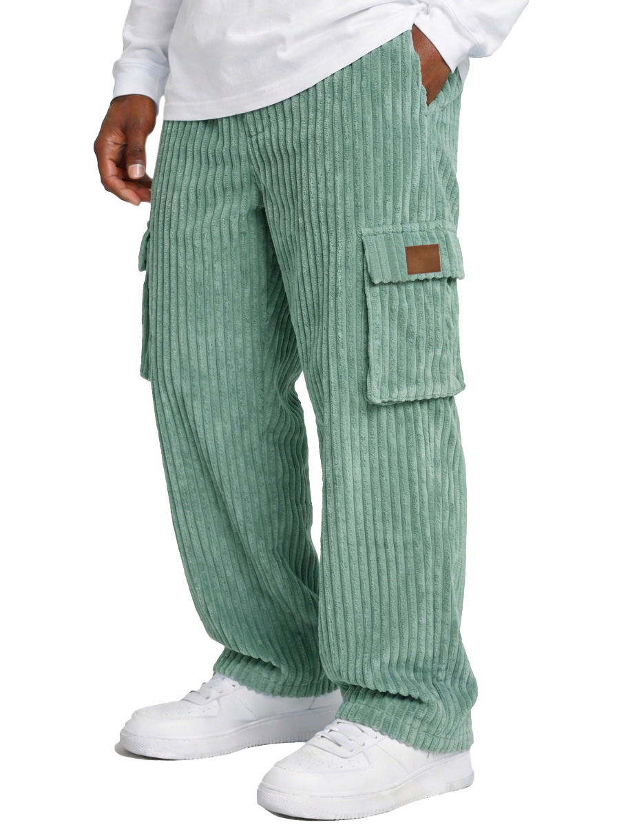 Men's Simple And Versatile Thick Corduroy Multi-pocket Loose Straight-leg Trousers