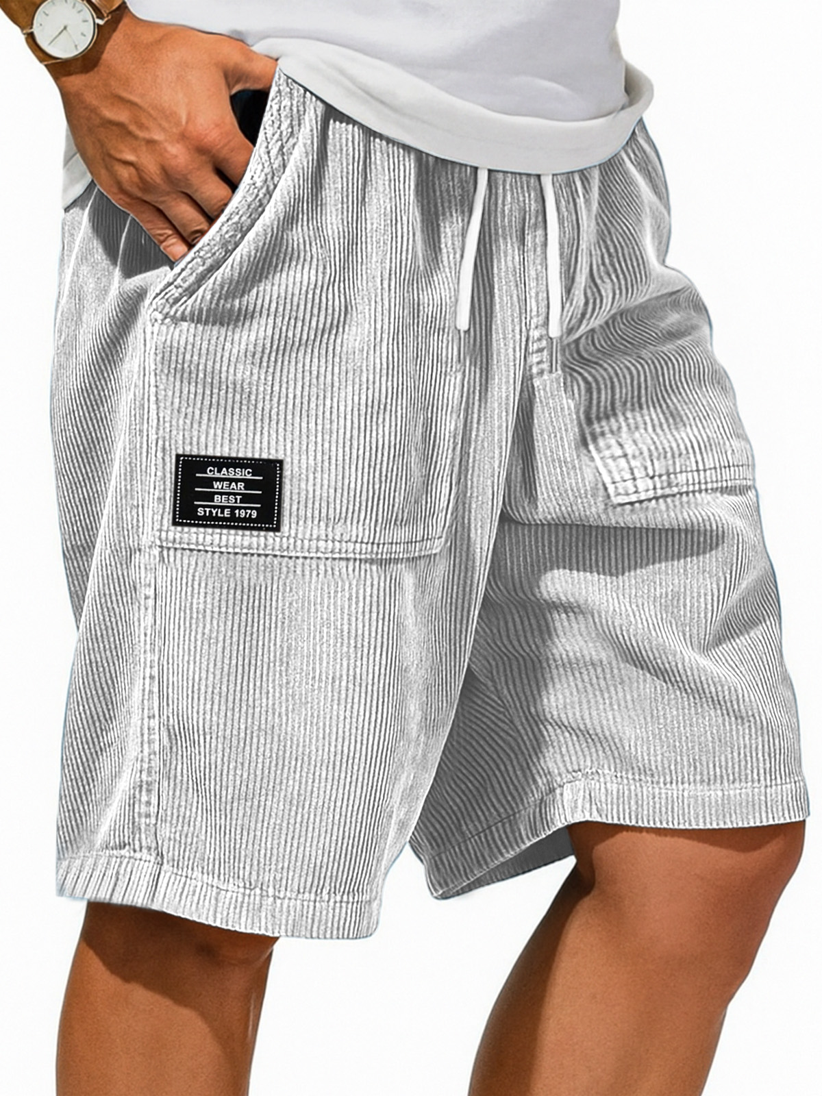 Men's Retro Solid Color Design Sense Logo Casual Shorts