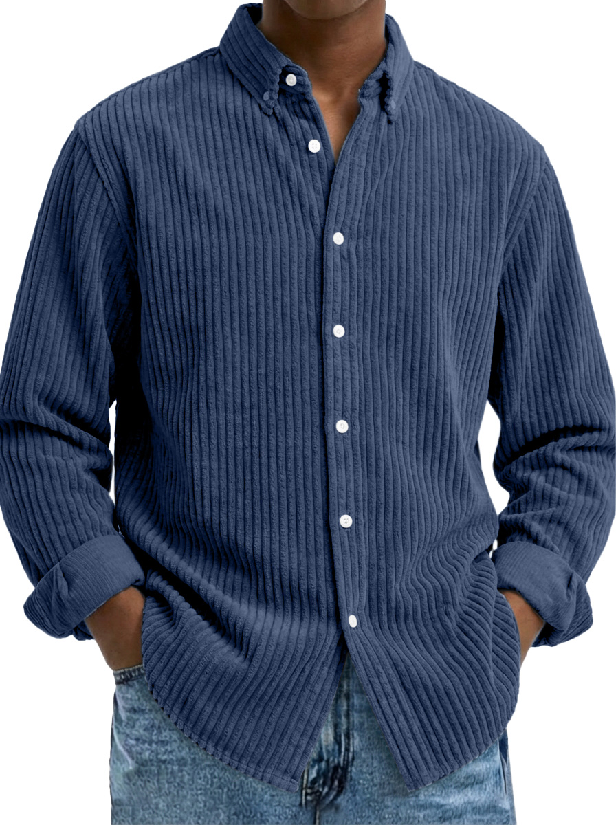 Men's Retro Corduroy Raglan Long-Sleeve Lapel Shirt