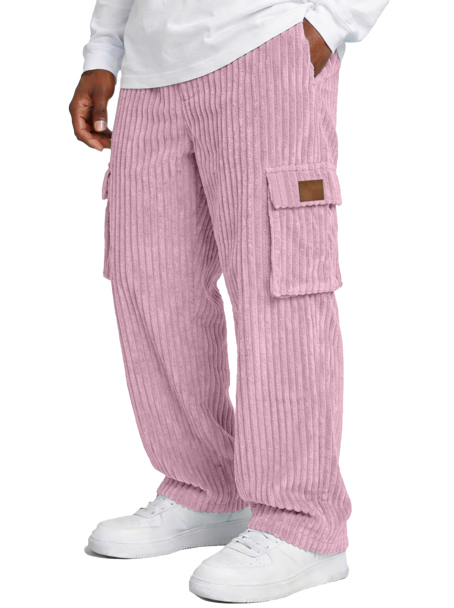 Men's Simple And Versatile Thick Corduroy Multi-pocket Loose Straight-leg Trousers