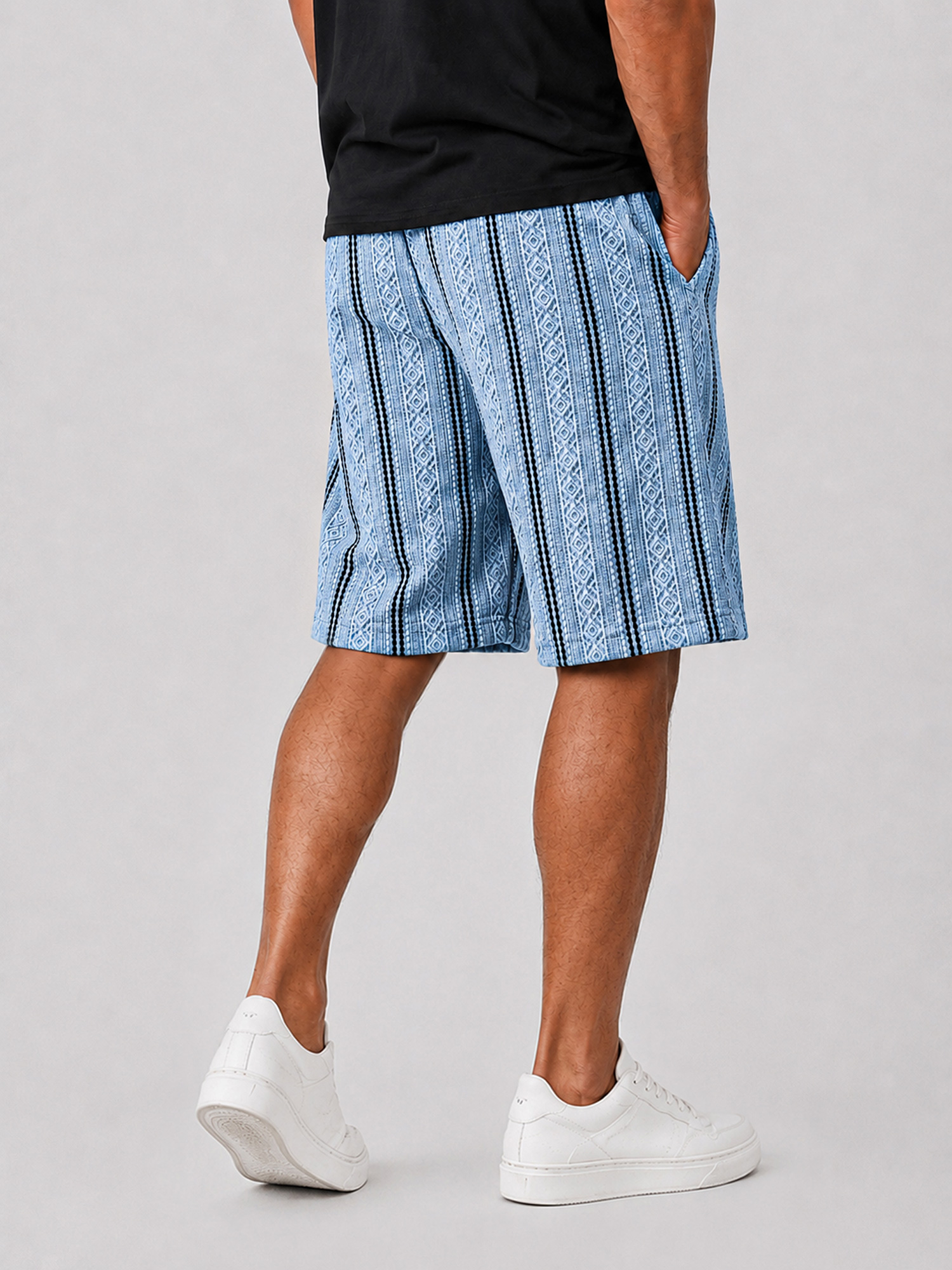 Men's Color-Blocked Textured Embroidered Logo Casual Loose Shorts