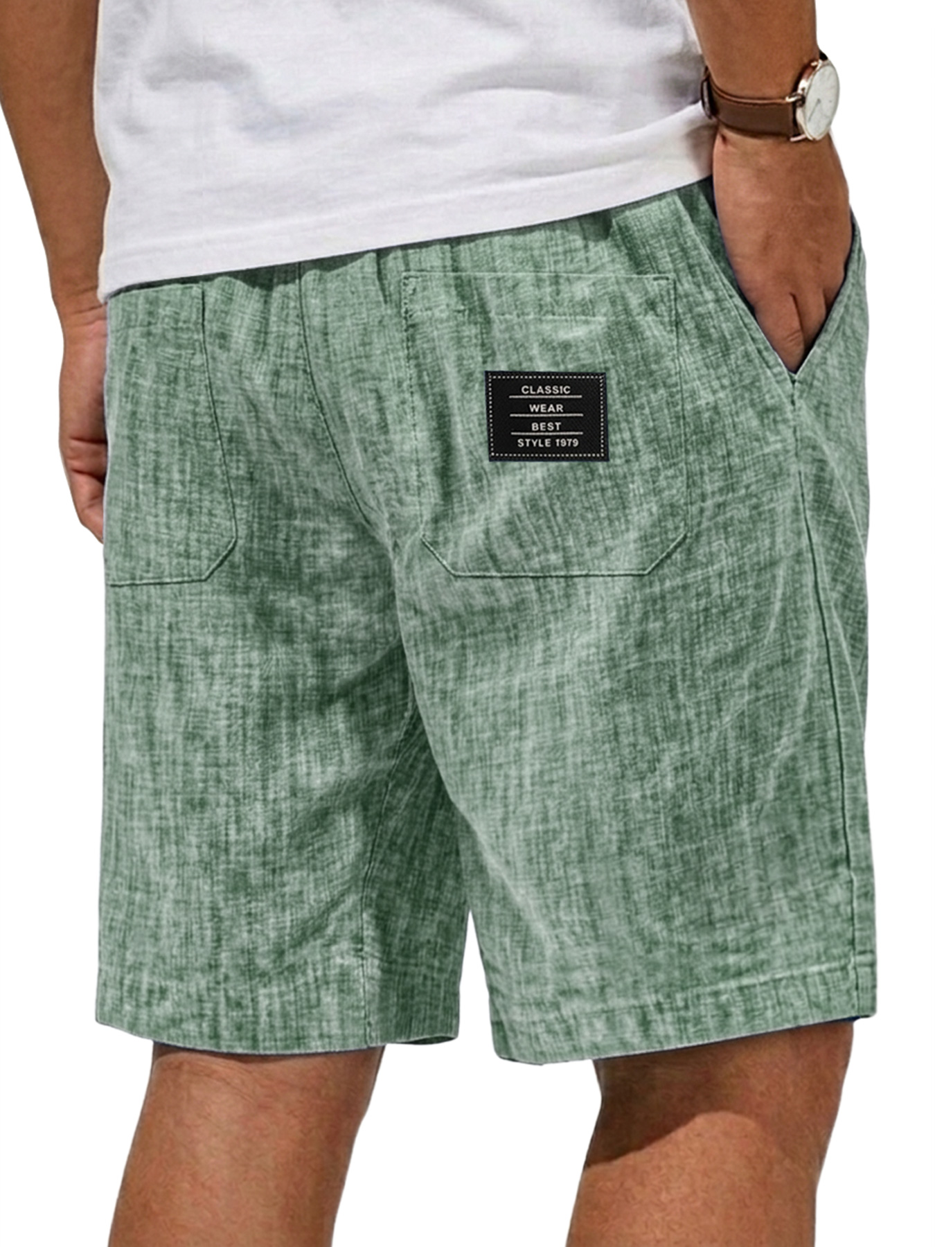 Men's Breathable Linen Embroidered Logo Casual Shorts
