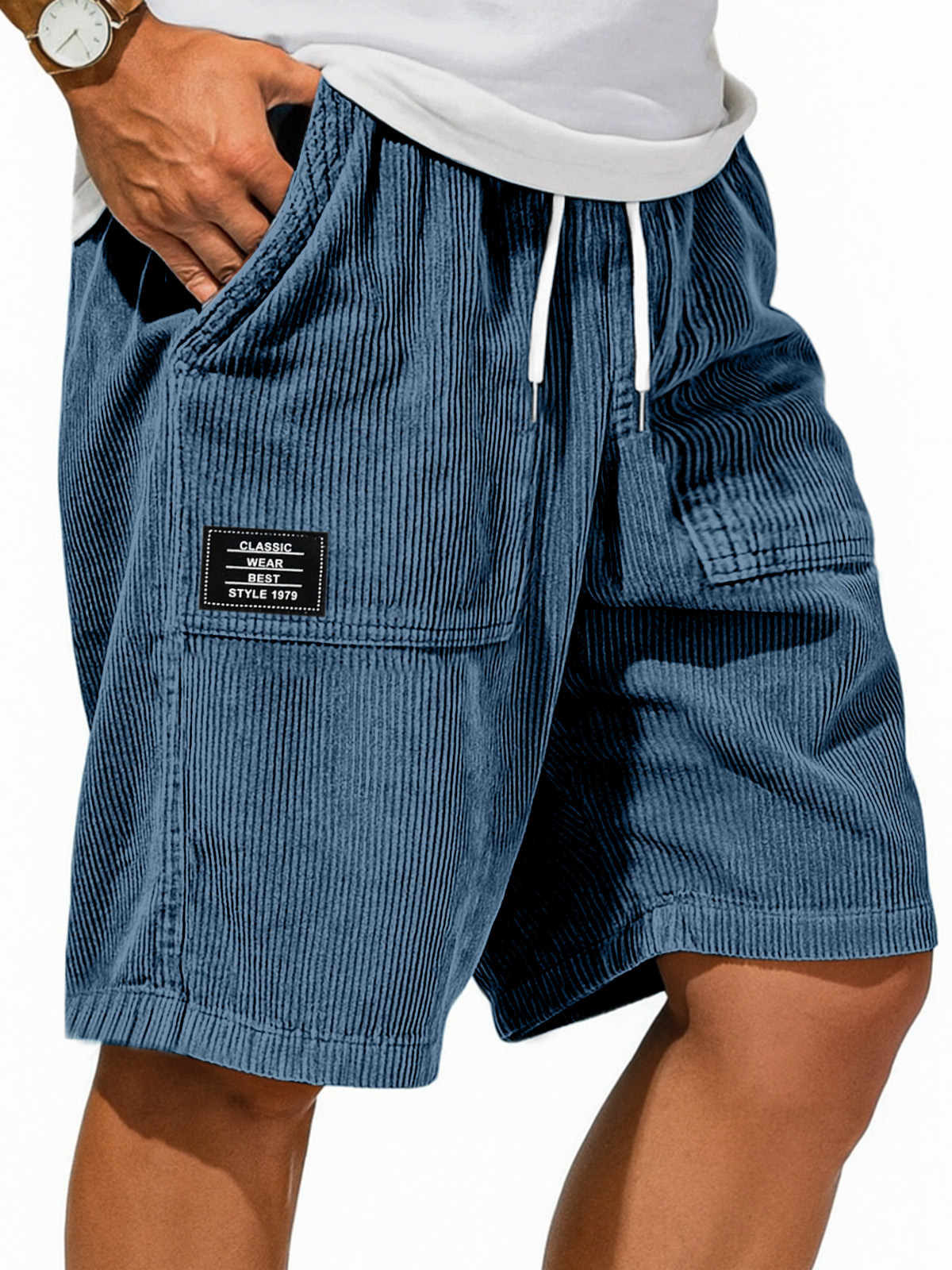 Men's Retro Solid Color Design Sense Logo Casual Shorts