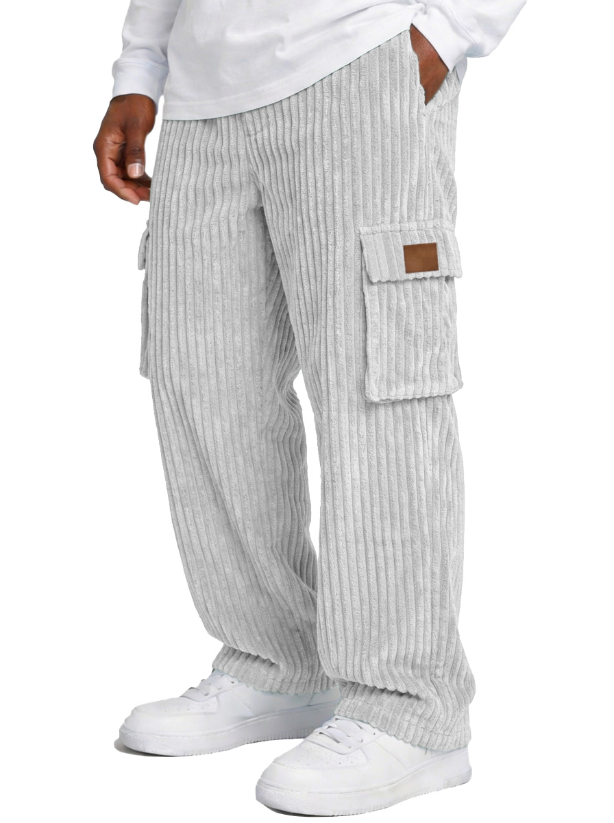 Men's Simple And Versatile Thick Corduroy Multi-pocket Loose Straight-leg Trousers