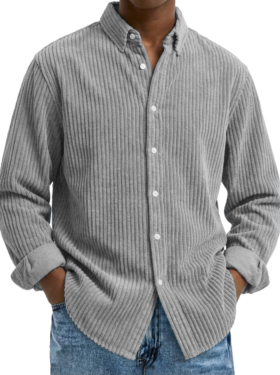 Men's Retro Corduroy Raglan Long-Sleeve Lapel Shirt