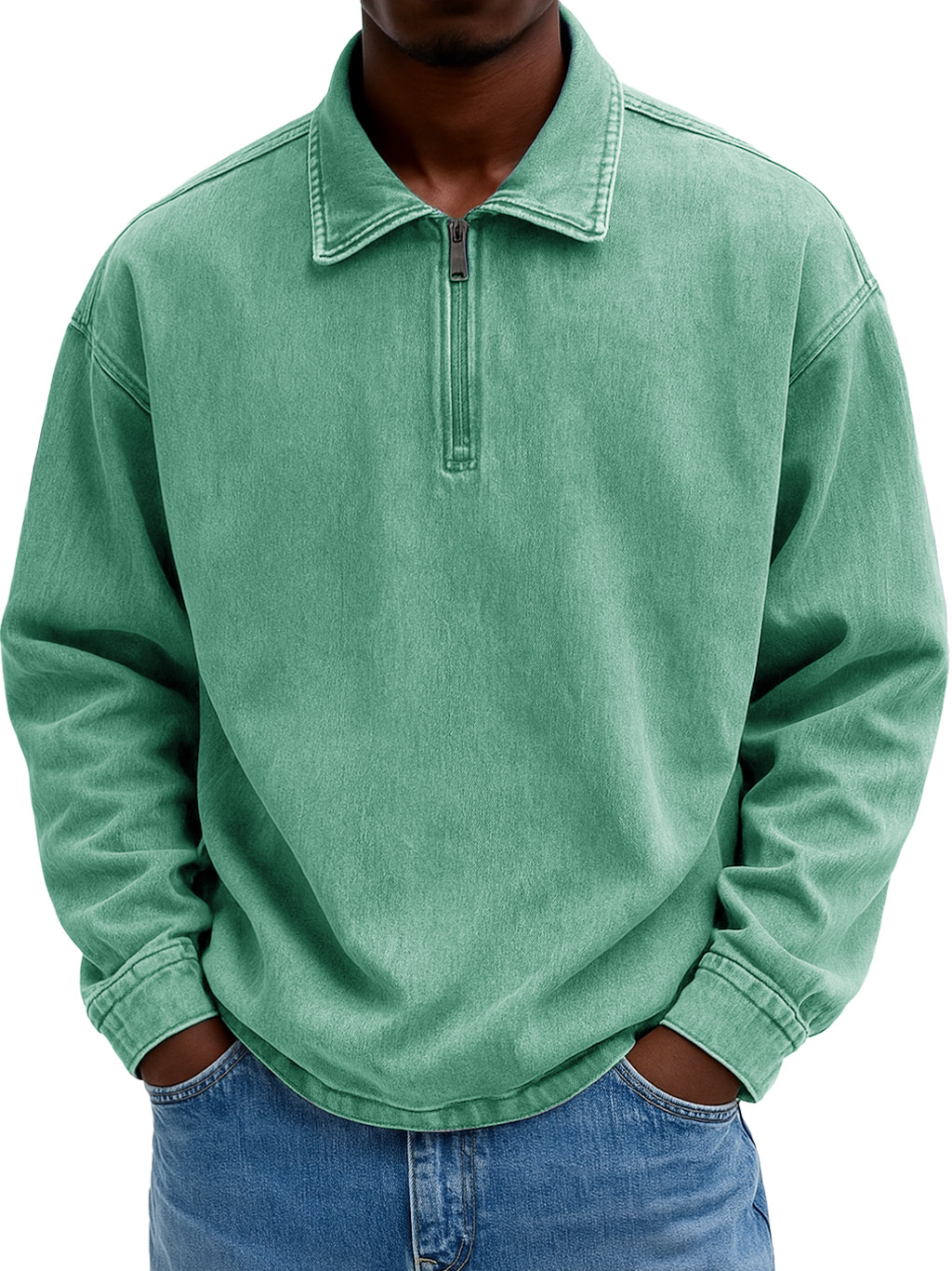 Men's Stylish Casual Retro Zippered Lapel Long-sleeved Loose-fitting Distressed Sweatshirt 