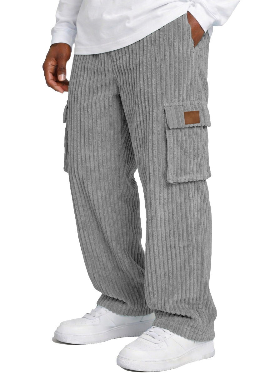 Men's Simple And Versatile Thick Corduroy Multi-pocket Loose Straight-leg Trousers