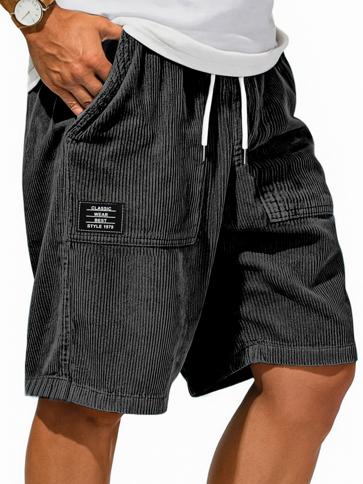 Men's Retro Solid Color Design Sense Logo Casual Shorts