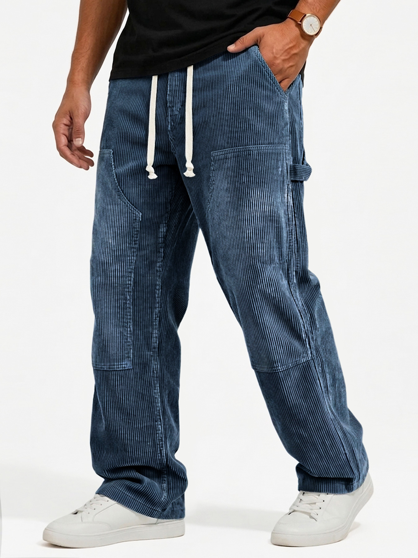 Men's Stylish Corduroy Cargo Trousers with Multiple Pockets