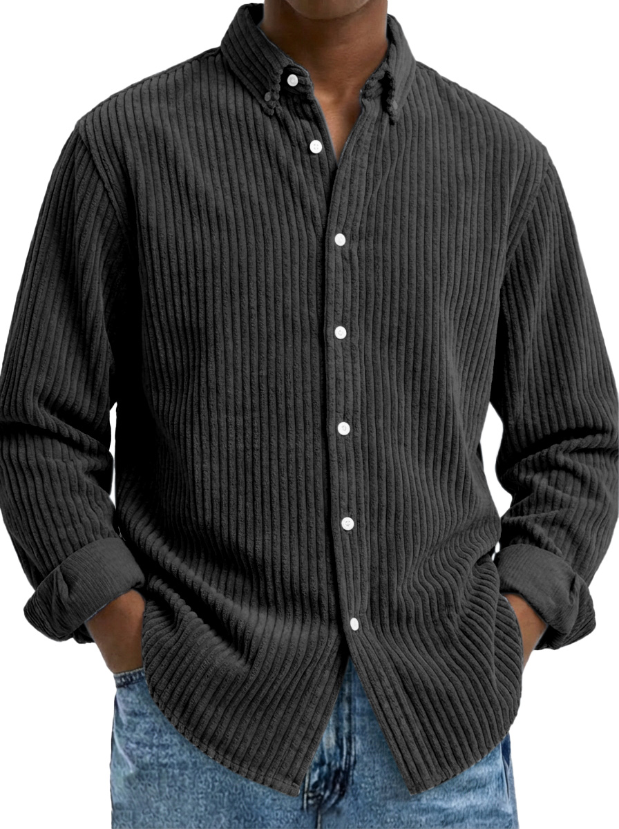 Men's Retro Corduroy Raglan Long-Sleeve Lapel Shirt