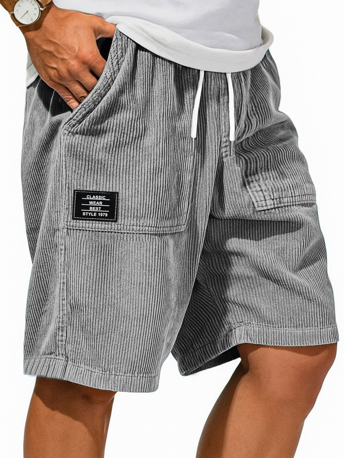 Men's Retro Solid Color Design Sense Logo Casual Shorts