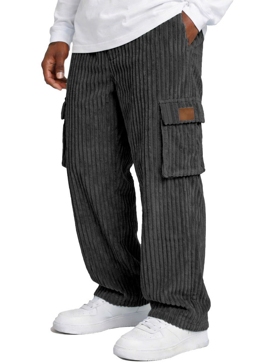Men's Simple And Versatile Thick Corduroy Multi-pocket Loose Straight-leg Trousers