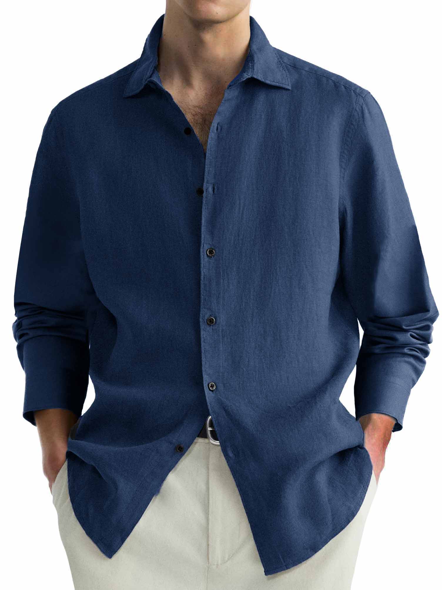 Men's Casual Simple Lapel Long Sleeve Shirt