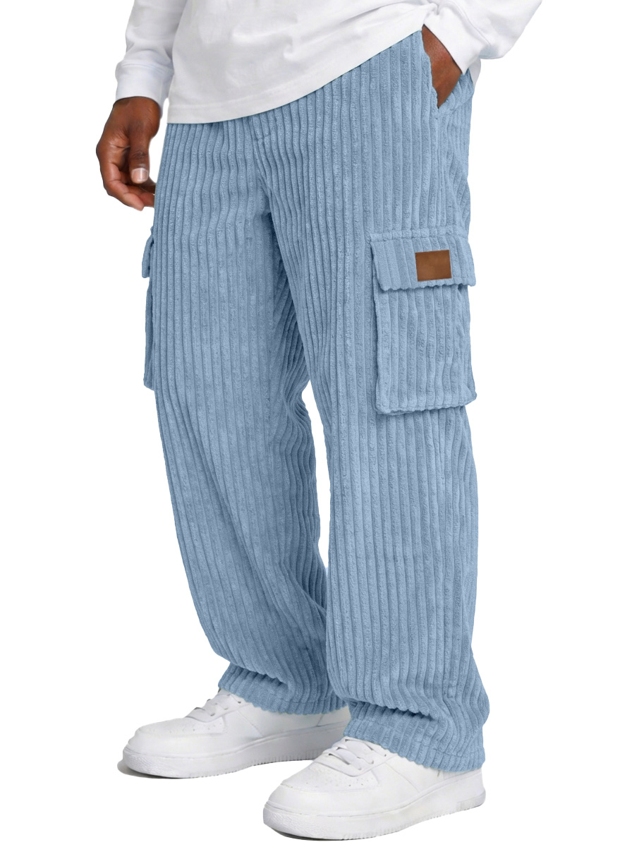 Men's Simple And Versatile Thick Corduroy Multi-pocket Loose Straight-leg Trousers
