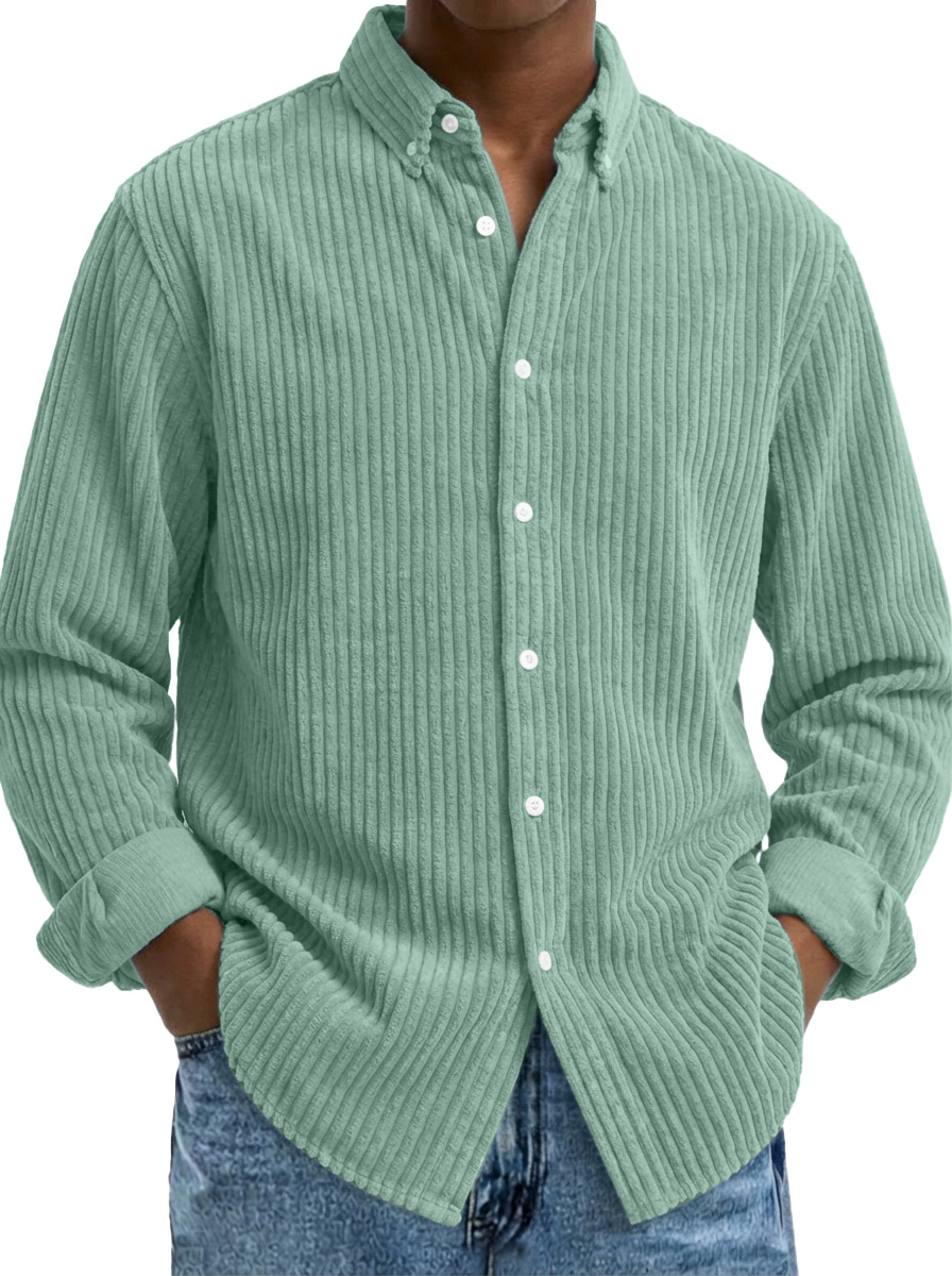 Men's Retro Corduroy Raglan Long-Sleeve Lapel Shirt