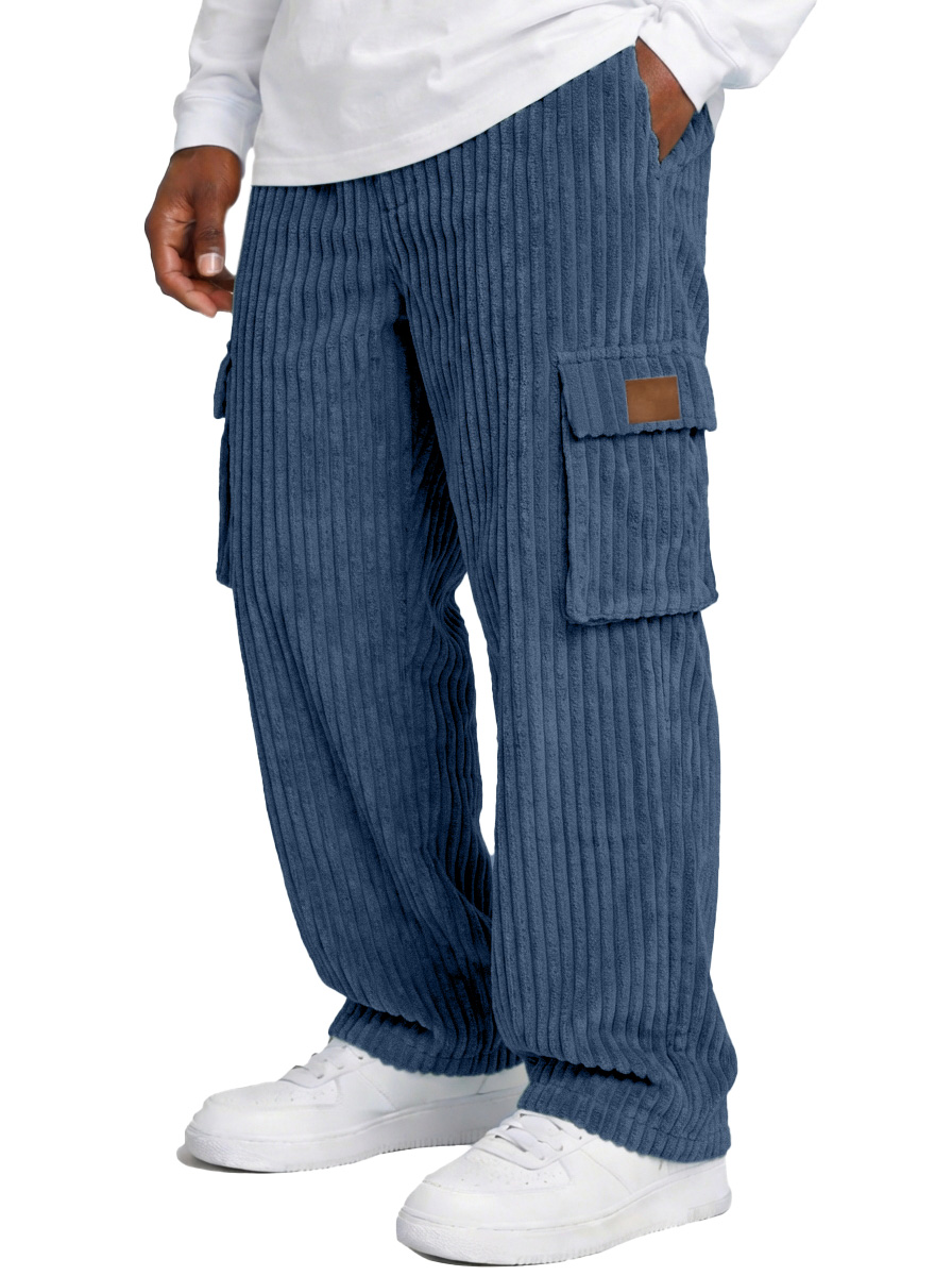 Men's Simple And Versatile Thick Corduroy Multi-pocket Loose Straight-leg Trousers