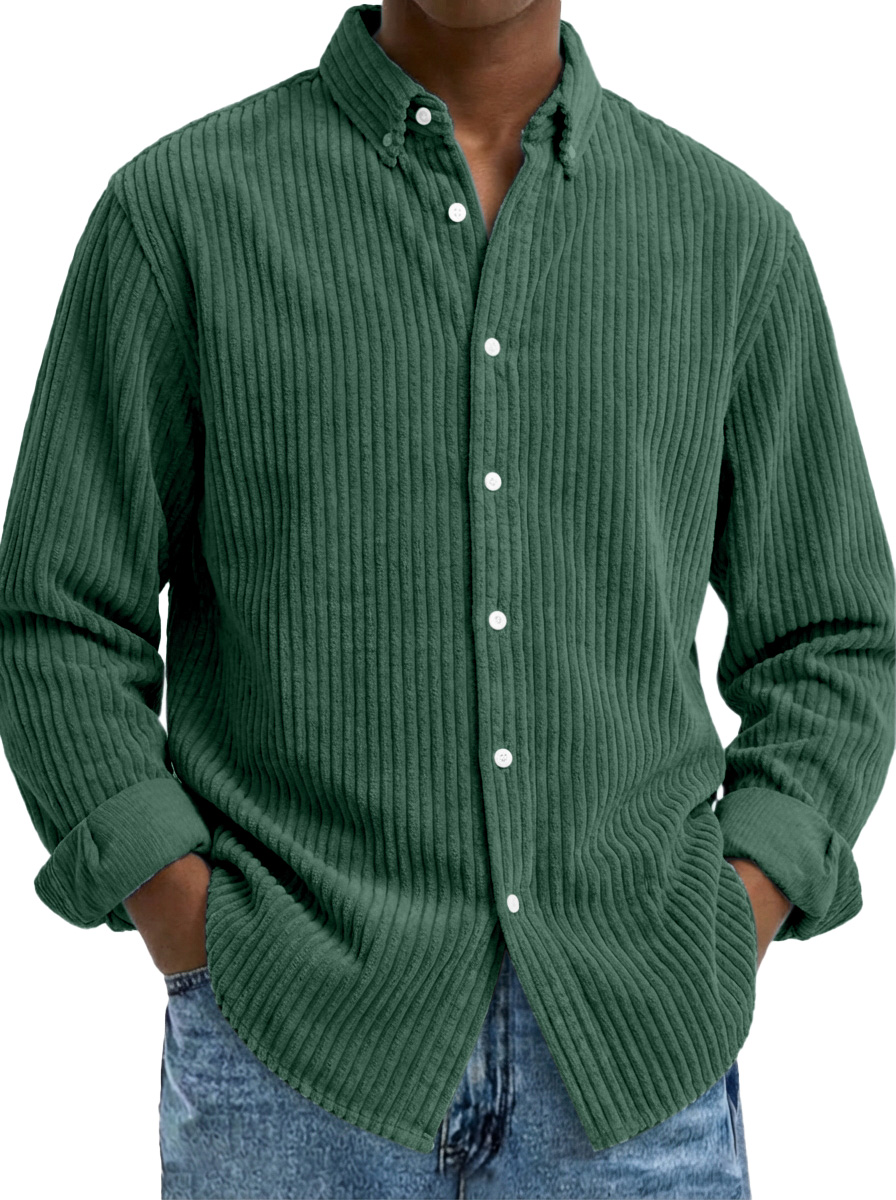 Men's Retro Corduroy Raglan Long-Sleeve Lapel Shirt