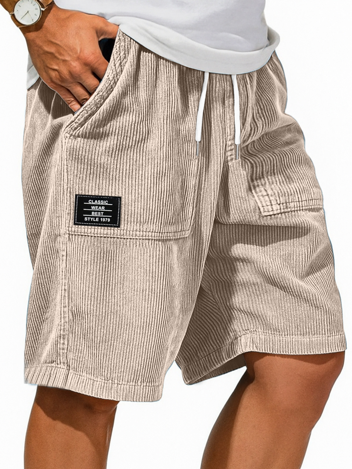 Men's Retro Solid Color Design Sense Logo Casual Shorts