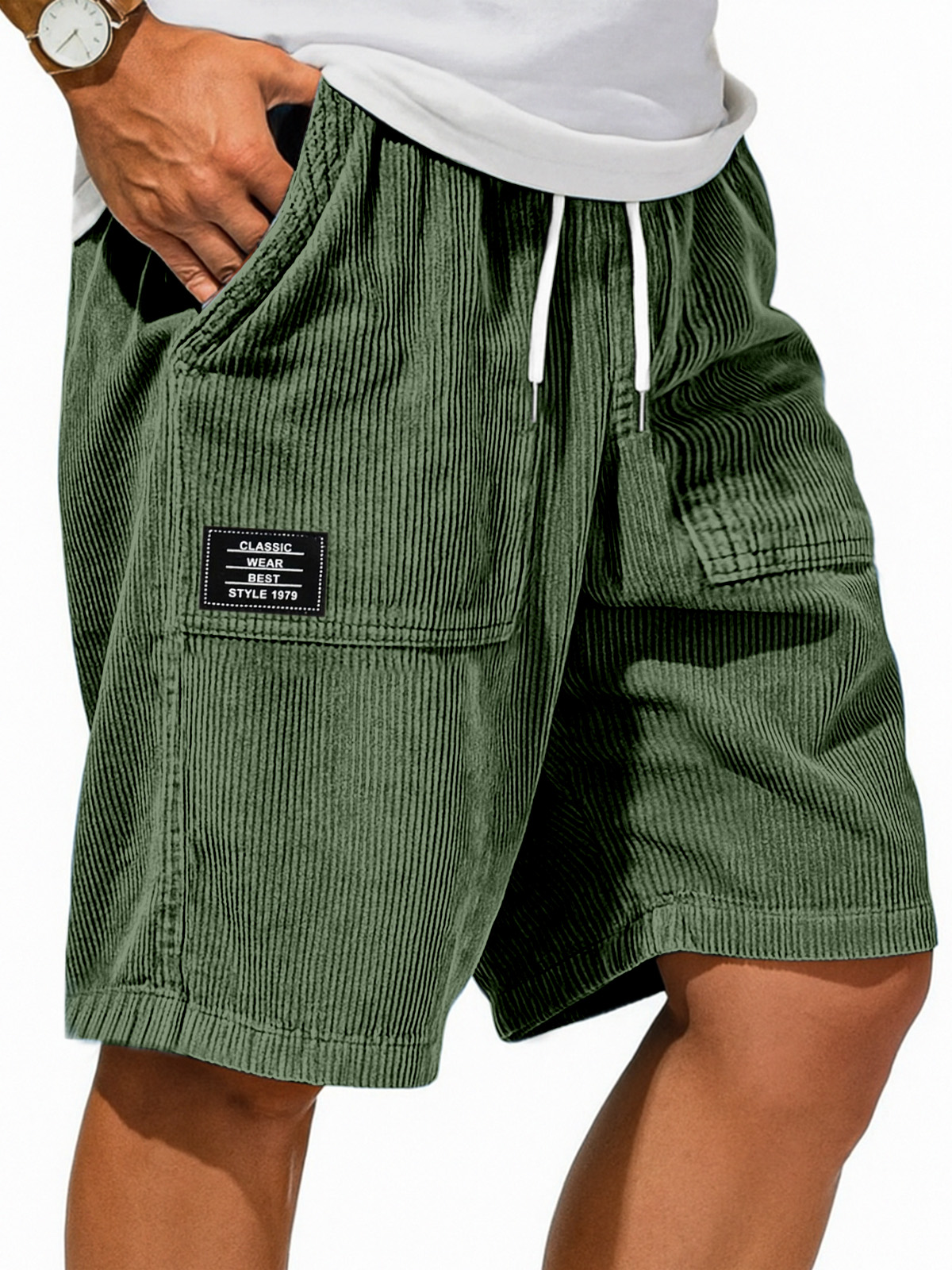 Men's Retro Solid Color Design Sense Logo Casual Shorts