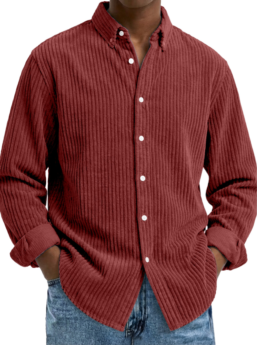 Men's Retro Corduroy Raglan Long-Sleeve Lapel Shirt